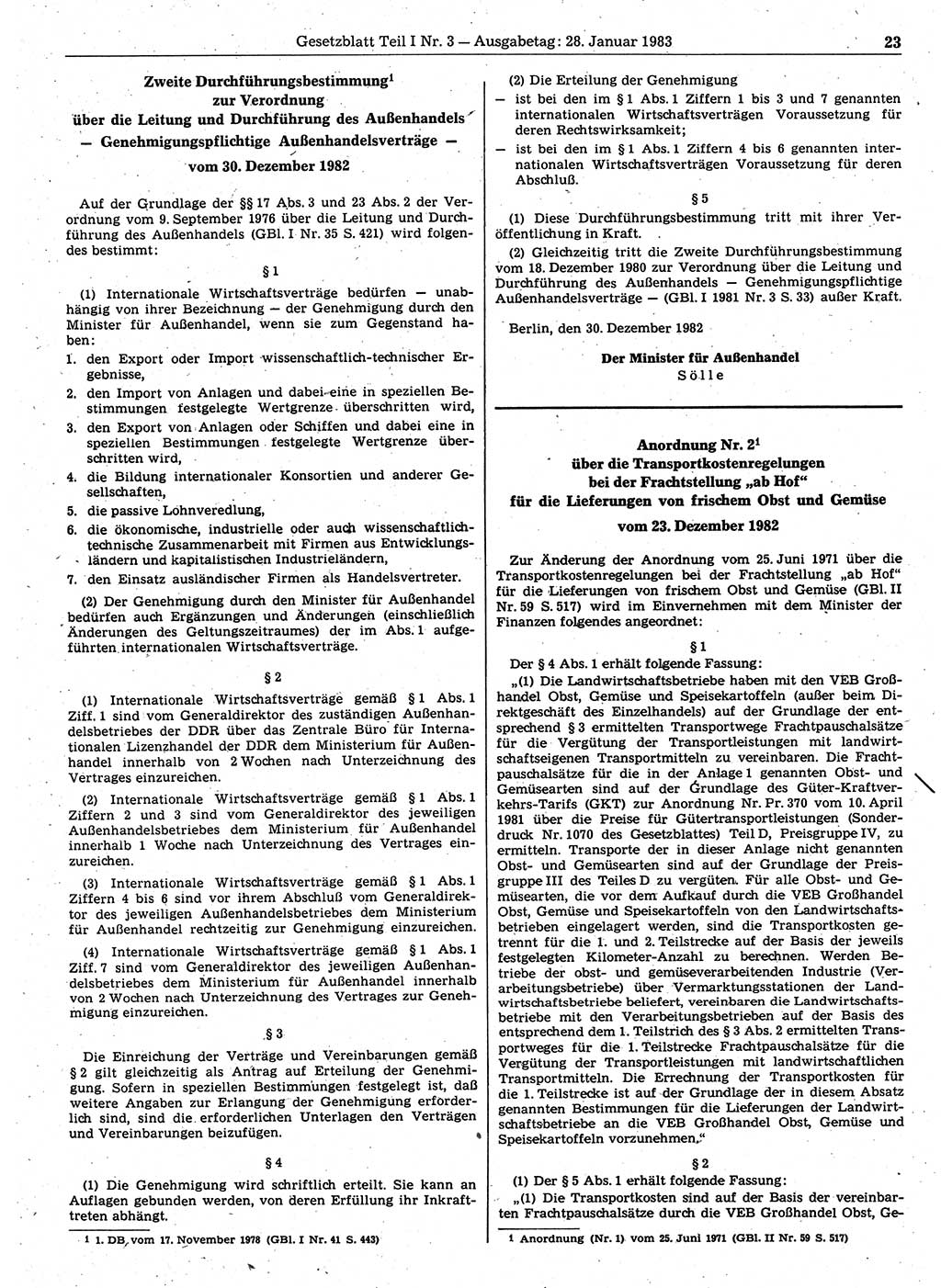 Gesetzblatt (GBl.) der Deutschen Demokratischen Republik (DDR) Teil Ⅰ 1983, Seite 23 (GBl. DDR Ⅰ 1983, S. 23)