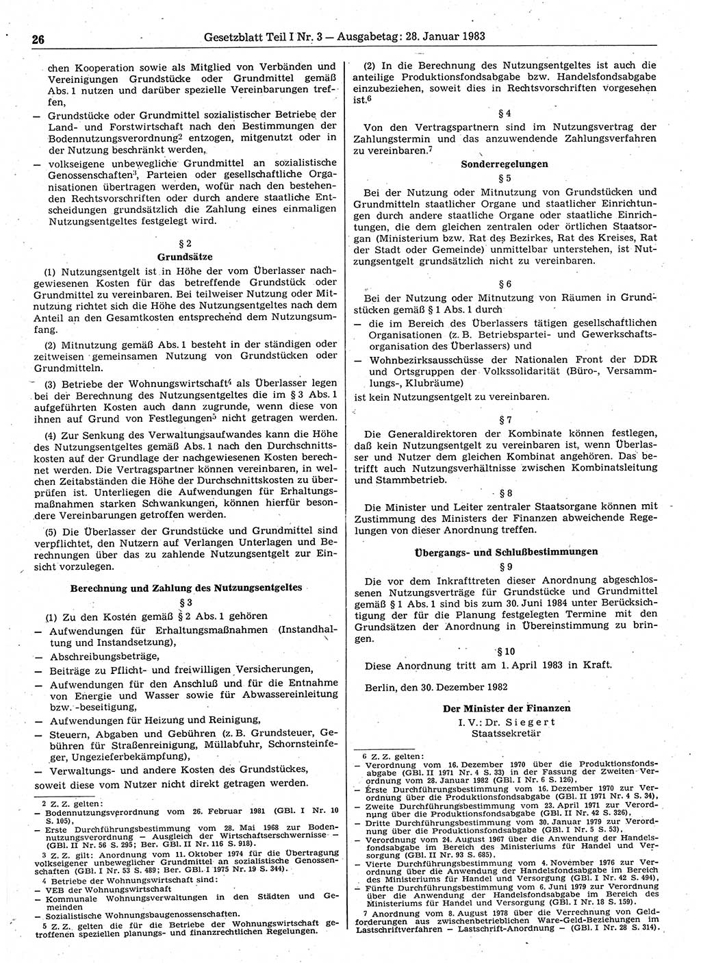 Gesetzblatt (GBl.) der Deutschen Demokratischen Republik (DDR) Teil Ⅰ 1983, Seite 26 (GBl. DDR Ⅰ 1983, S. 26)