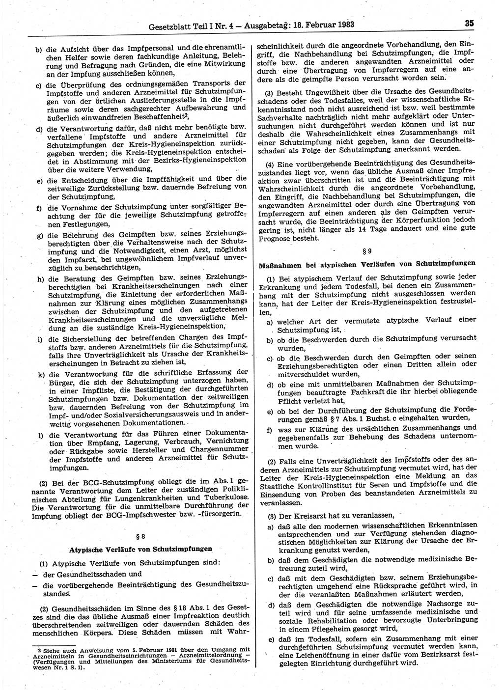 Gesetzblatt (GBl.) der Deutschen Demokratischen Republik (DDR) Teil Ⅰ 1983, Seite 35 (GBl. DDR Ⅰ 1983, S. 35)