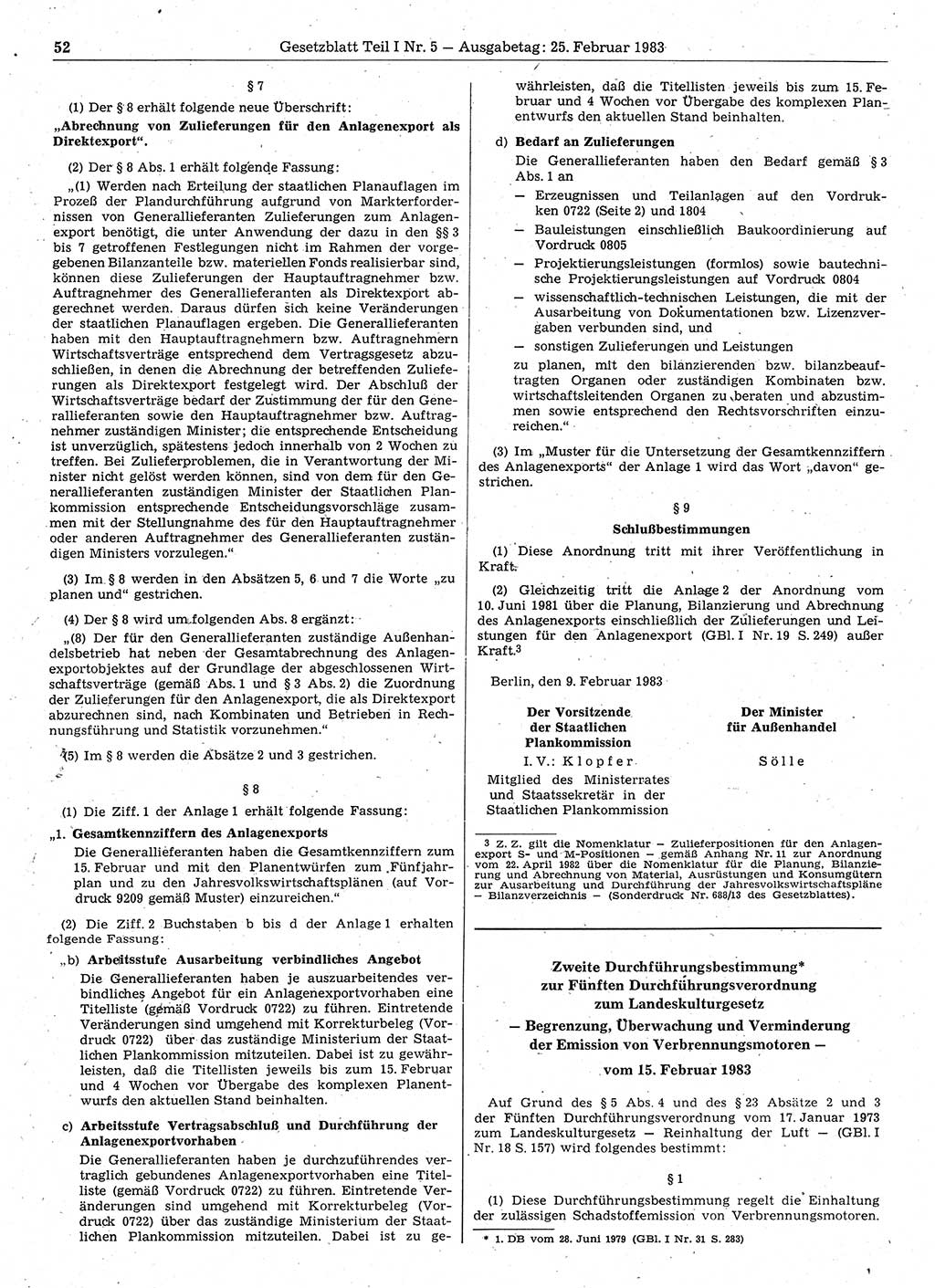 Gesetzblatt (GBl.) der Deutschen Demokratischen Republik (DDR) Teil Ⅰ 1983, Seite 52 (GBl. DDR Ⅰ 1983, S. 52)