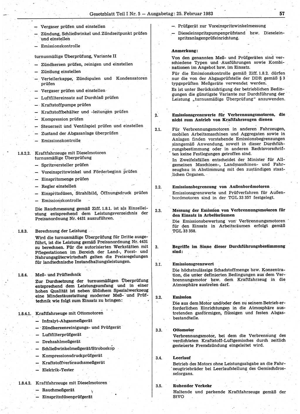 Gesetzblatt (GBl.) der Deutschen Demokratischen Republik (DDR) Teil Ⅰ 1983, Seite 57 (GBl. DDR Ⅰ 1983, S. 57)