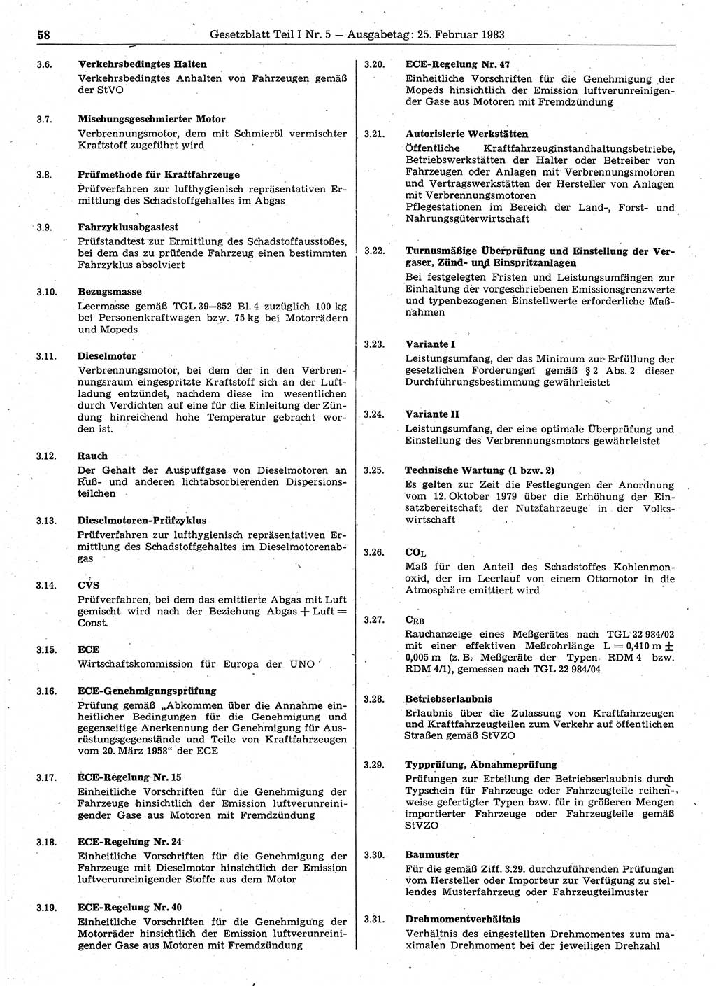 Gesetzblatt (GBl.) der Deutschen Demokratischen Republik (DDR) Teil Ⅰ 1983, Seite 58 (GBl. DDR Ⅰ 1983, S. 58)