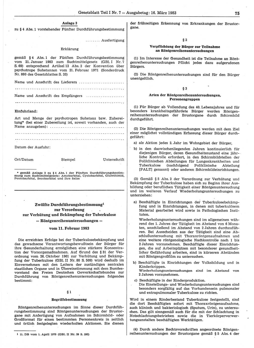 Gesetzblatt (GBl.) der Deutschen Demokratischen Republik (DDR) Teil Ⅰ 1983, Seite 75 (GBl. DDR Ⅰ 1983, S. 75)
