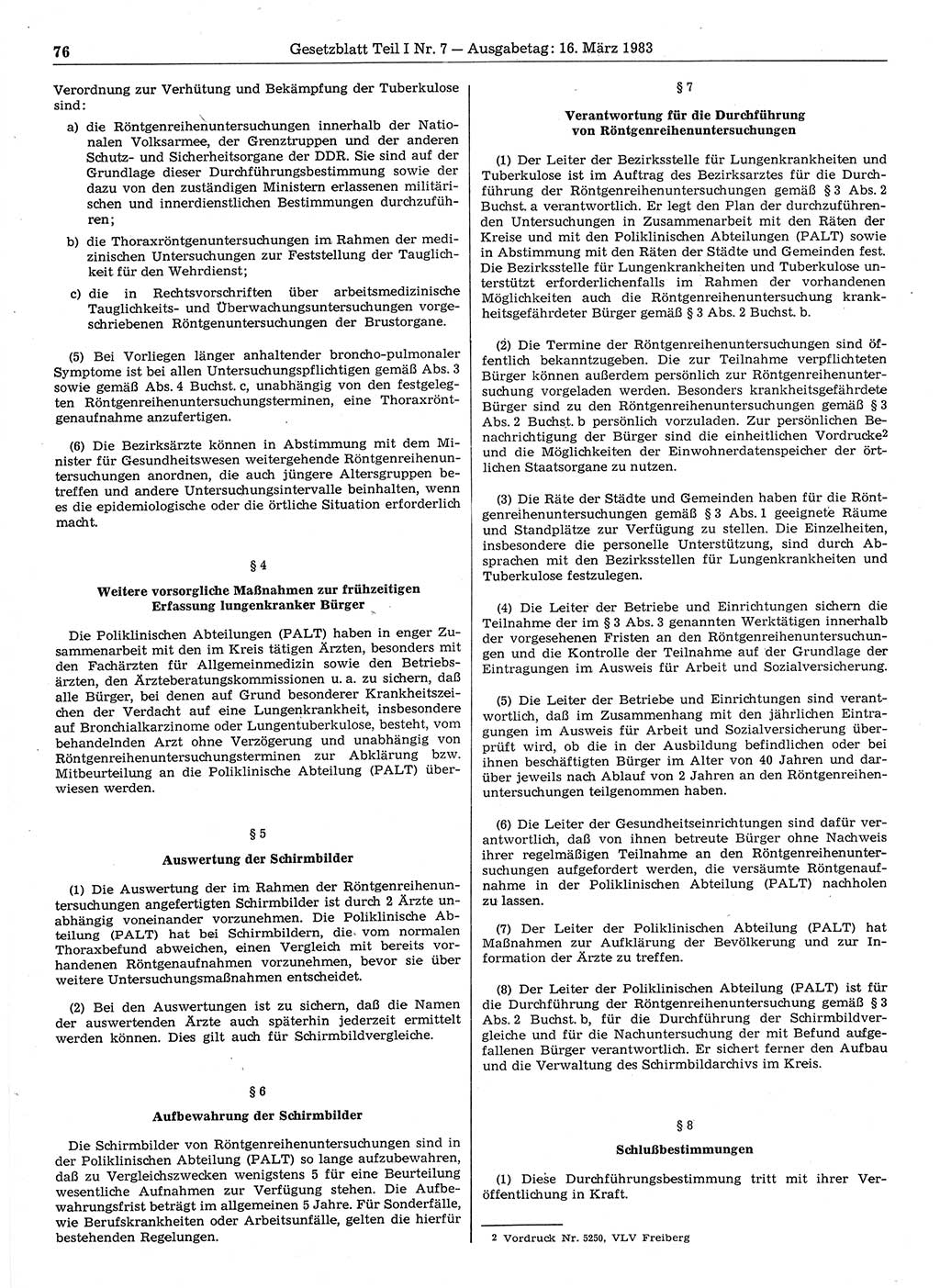 Gesetzblatt (GBl.) der Deutschen Demokratischen Republik (DDR) Teil Ⅰ 1983, Seite 76 (GBl. DDR Ⅰ 1983, S. 76)