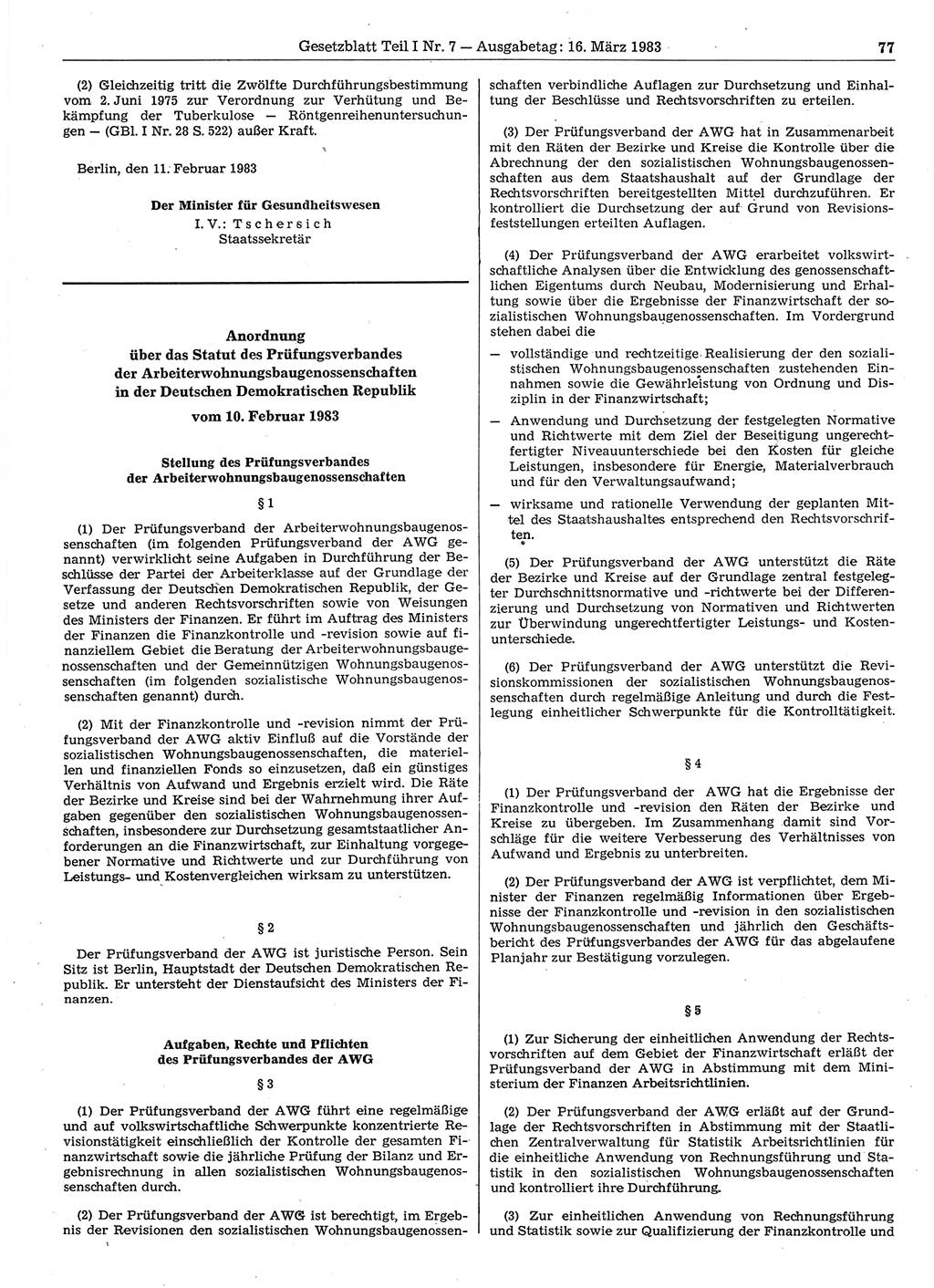 Gesetzblatt (GBl.) der Deutschen Demokratischen Republik (DDR) Teil Ⅰ 1983, Seite 77 (GBl. DDR Ⅰ 1983, S. 77)