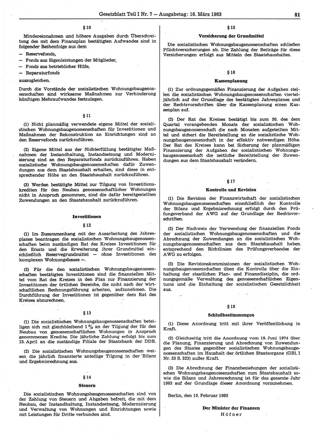 Gesetzblatt (GBl.) der Deutschen Demokratischen Republik (DDR) Teil Ⅰ 1983, Seite 81 (GBl. DDR Ⅰ 1983, S. 81)