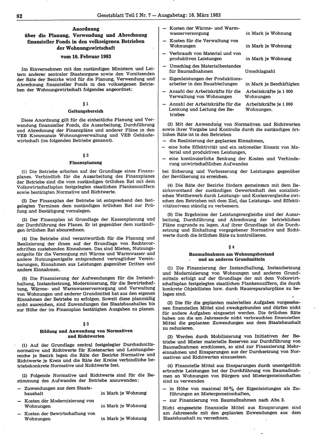 Gesetzblatt (GBl.) der Deutschen Demokratischen Republik (DDR) Teil Ⅰ 1983, Seite 82 (GBl. DDR Ⅰ 1983, S. 82)