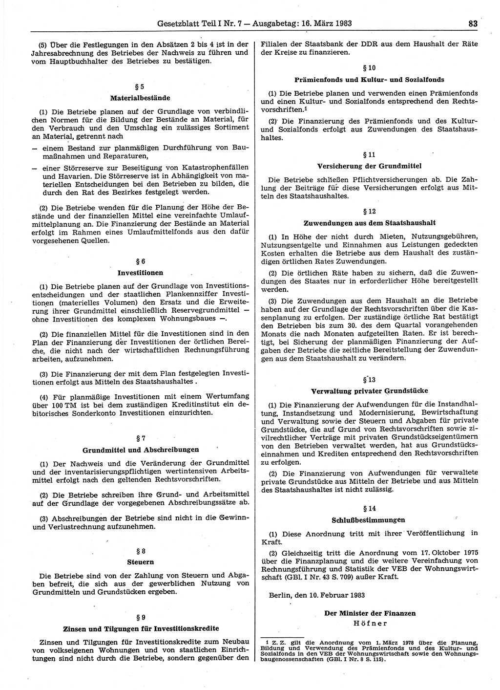Gesetzblatt (GBl.) der Deutschen Demokratischen Republik (DDR) Teil Ⅰ 1983, Seite 83 (GBl. DDR Ⅰ 1983, S. 83)