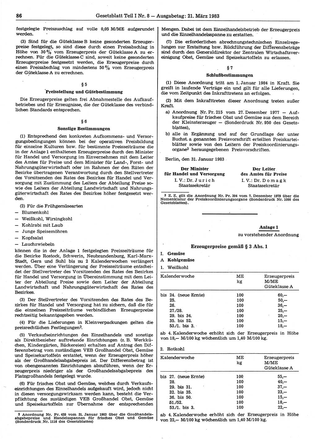 Gesetzblatt (GBl.) der Deutschen Demokratischen Republik (DDR) Teil Ⅰ 1983, Seite 86 (GBl. DDR Ⅰ 1983, S. 86)