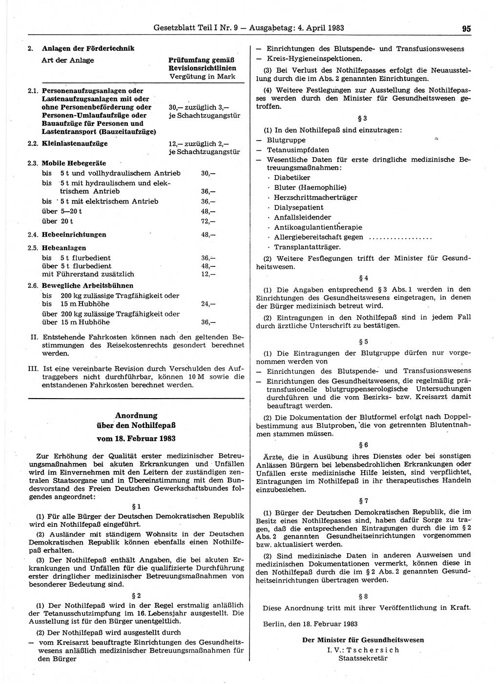 Gesetzblatt (GBl.) der Deutschen Demokratischen Republik (DDR) Teil Ⅰ 1983, Seite 95 (GBl. DDR Ⅰ 1983, S. 95)