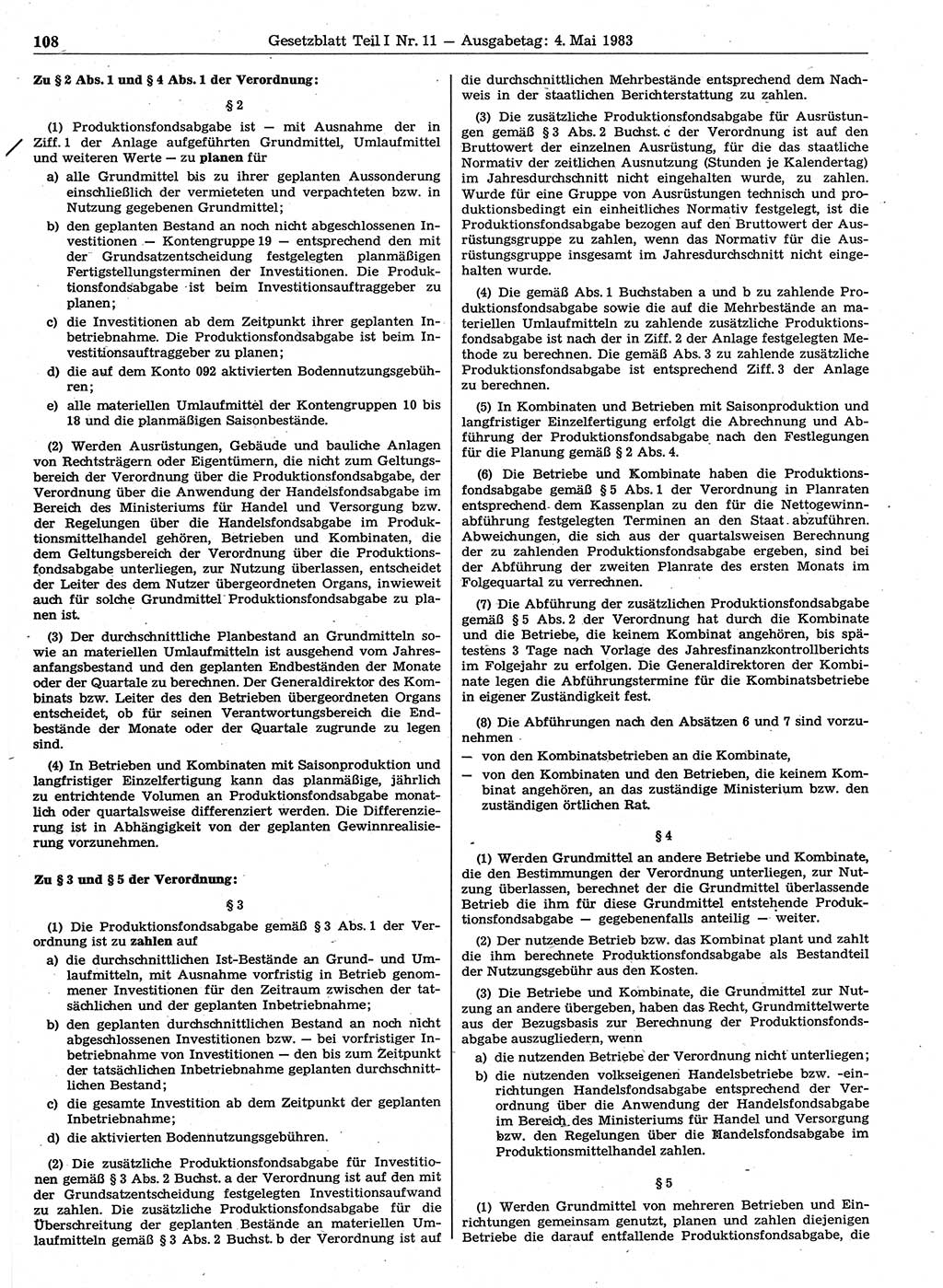 Gesetzblatt (GBl.) der Deutschen Demokratischen Republik (DDR) Teil Ⅰ 1983, Seite 108 (GBl. DDR Ⅰ 1983, S. 108)