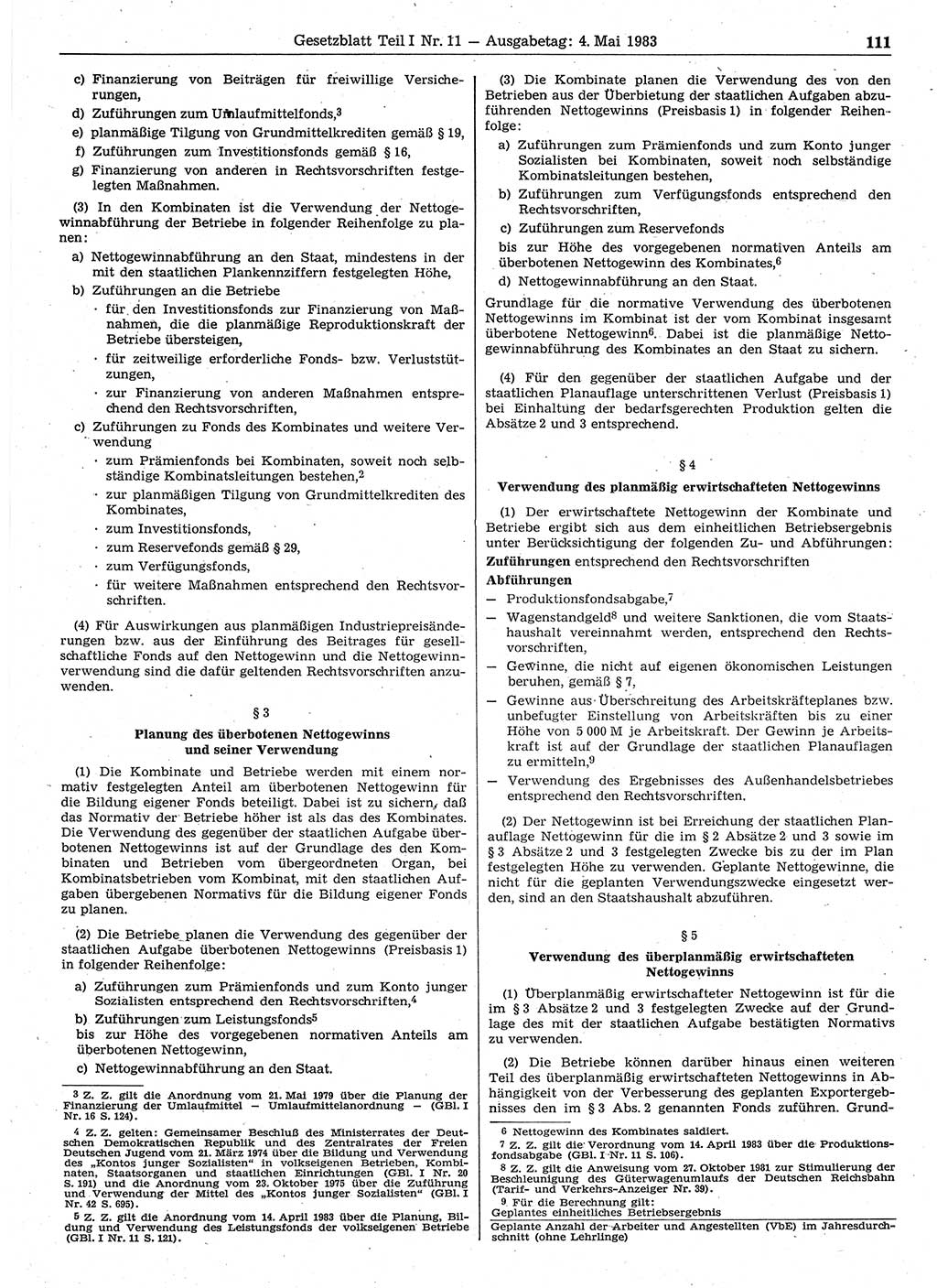 Gesetzblatt (GBl.) der Deutschen Demokratischen Republik (DDR) Teil Ⅰ 1983, Seite 111 (GBl. DDR Ⅰ 1983, S. 111)