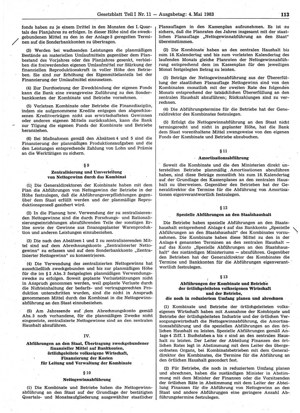 Gesetzblatt (GBl.) der Deutschen Demokratischen Republik (DDR) Teil Ⅰ 1983, Seite 113 (GBl. DDR Ⅰ 1983, S. 113)