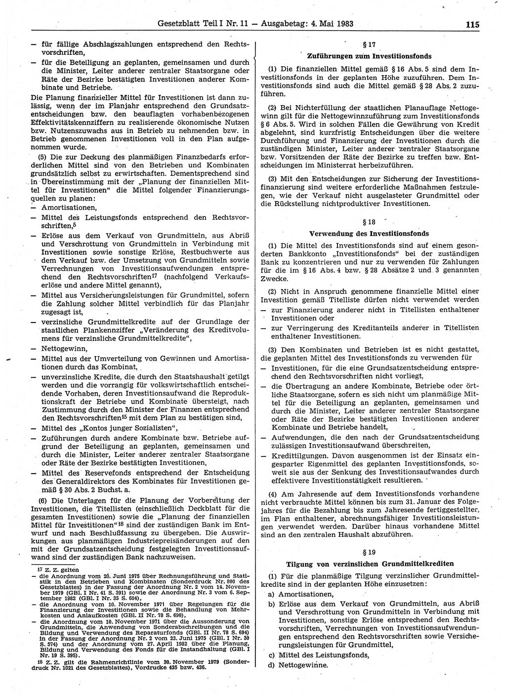 Gesetzblatt (GBl.) der Deutschen Demokratischen Republik (DDR) Teil Ⅰ 1983, Seite 115 (GBl. DDR Ⅰ 1983, S. 115)