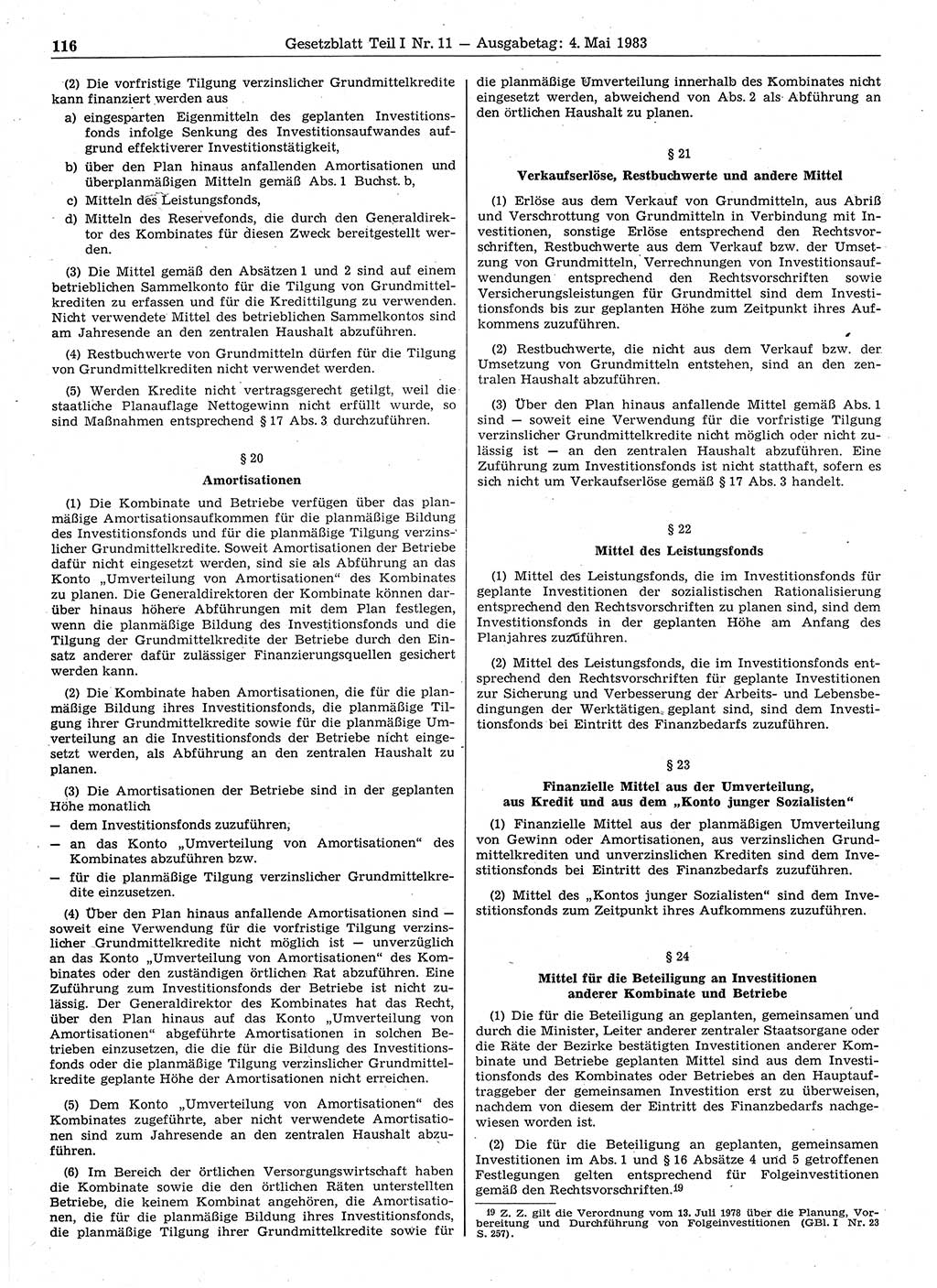 Gesetzblatt (GBl.) der Deutschen Demokratischen Republik (DDR) Teil Ⅰ 1983, Seite 116 (GBl. DDR Ⅰ 1983, S. 116)