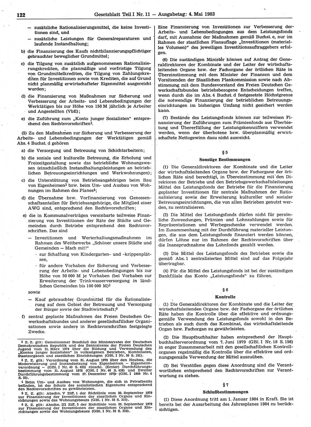 Gesetzblatt (GBl.) der Deutschen Demokratischen Republik (DDR) Teil Ⅰ 1983, Seite 122 (GBl. DDR Ⅰ 1983, S. 122)