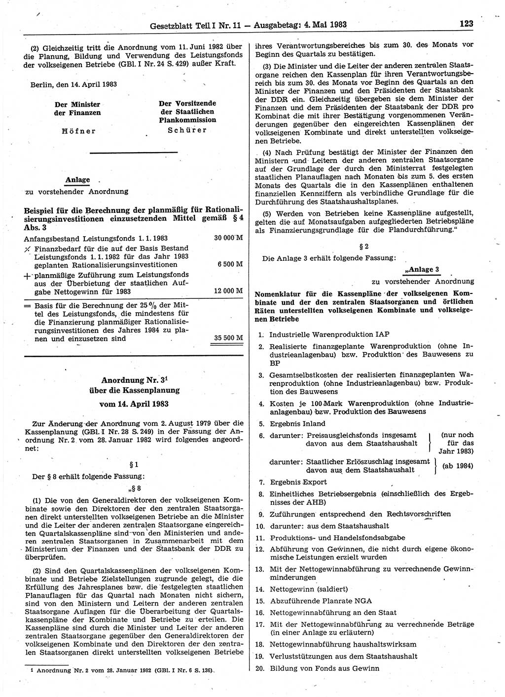 Gesetzblatt (GBl.) der Deutschen Demokratischen Republik (DDR) Teil Ⅰ 1983, Seite 123 (GBl. DDR Ⅰ 1983, S. 123)