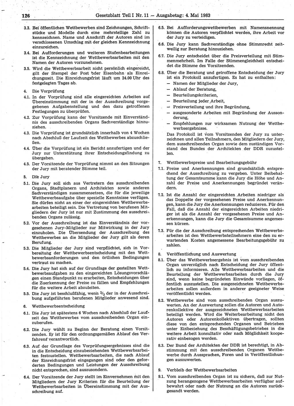 Gesetzblatt (GBl.) der Deutschen Demokratischen Republik (DDR) Teil Ⅰ 1983, Seite 126 (GBl. DDR Ⅰ 1983, S. 126)