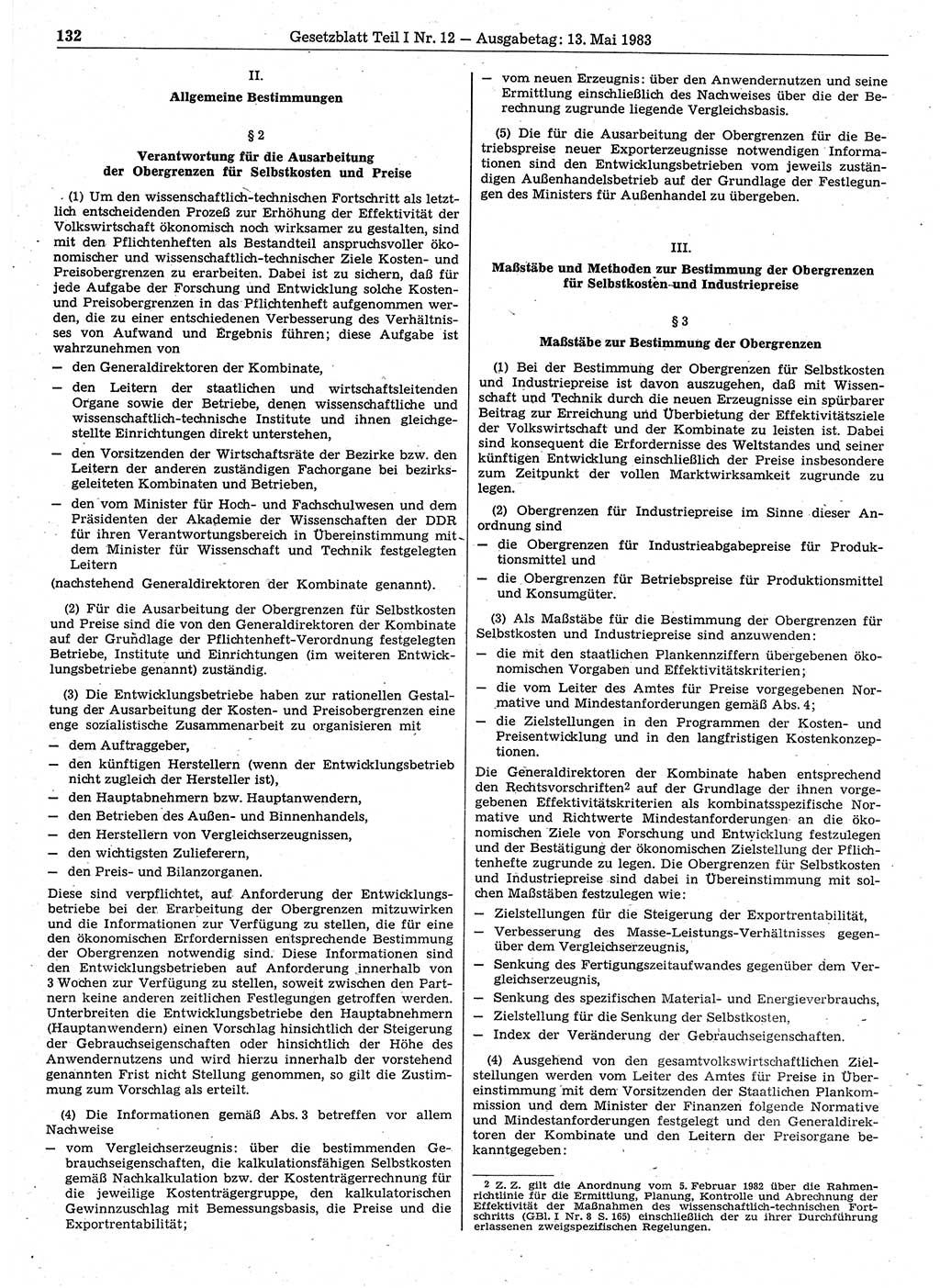 Gesetzblatt (GBl.) der Deutschen Demokratischen Republik (DDR) Teil Ⅰ 1983, Seite 132 (GBl. DDR Ⅰ 1983, S. 132)