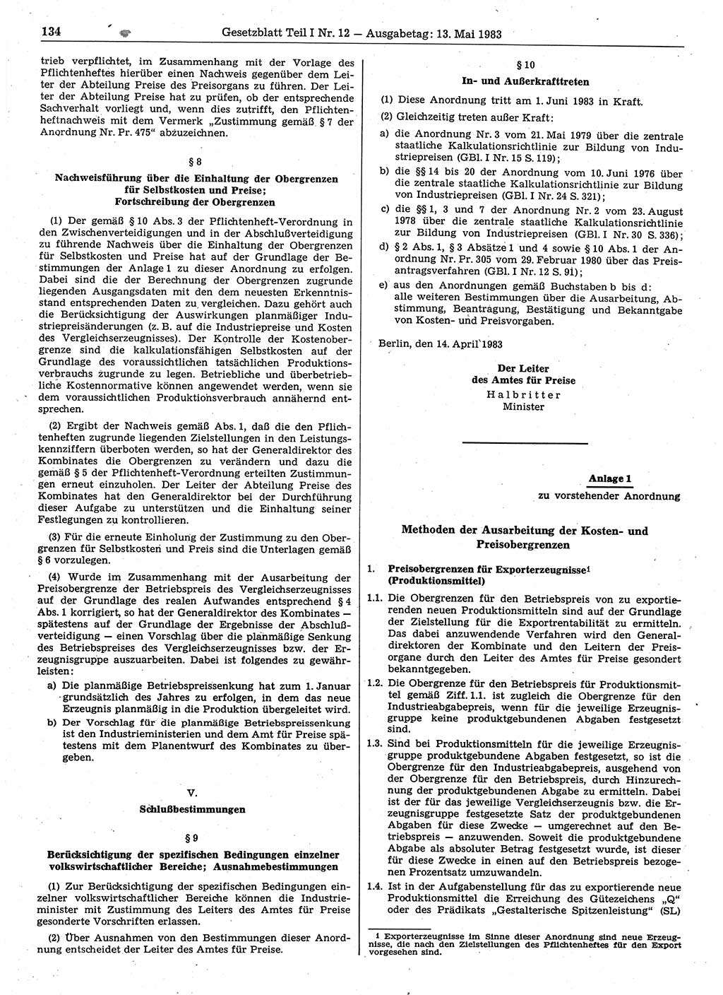 Gesetzblatt (GBl.) der Deutschen Demokratischen Republik (DDR) Teil Ⅰ 1983, Seite 134 (GBl. DDR Ⅰ 1983, S. 134)