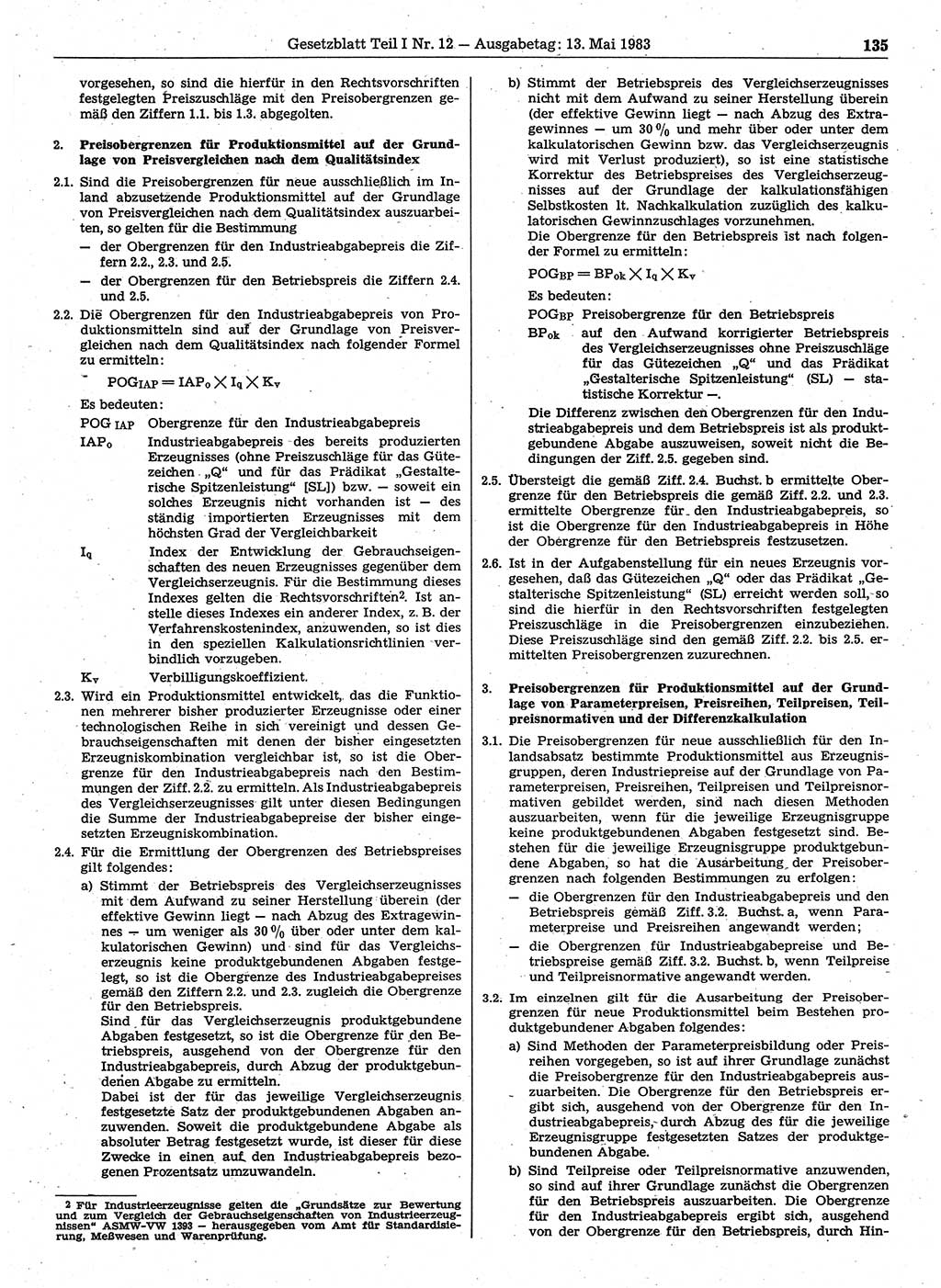 Gesetzblatt (GBl.) der Deutschen Demokratischen Republik (DDR) Teil Ⅰ 1983, Seite 135 (GBl. DDR Ⅰ 1983, S. 135)