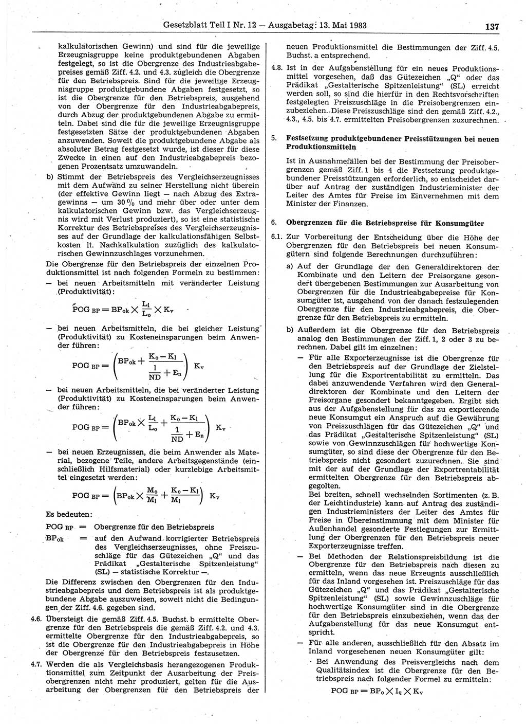 Gesetzblatt (GBl.) der Deutschen Demokratischen Republik (DDR) Teil Ⅰ 1983, Seite 137 (GBl. DDR Ⅰ 1983, S. 137)
