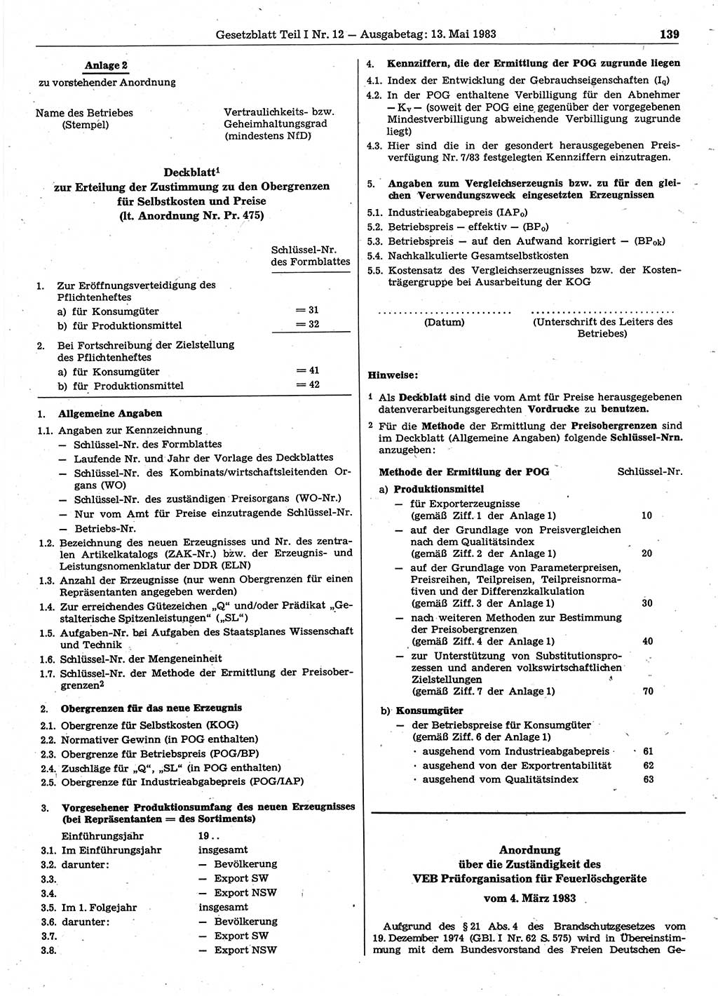 Gesetzblatt (GBl.) der Deutschen Demokratischen Republik (DDR) Teil Ⅰ 1983, Seite 139 (GBl. DDR Ⅰ 1983, S. 139)