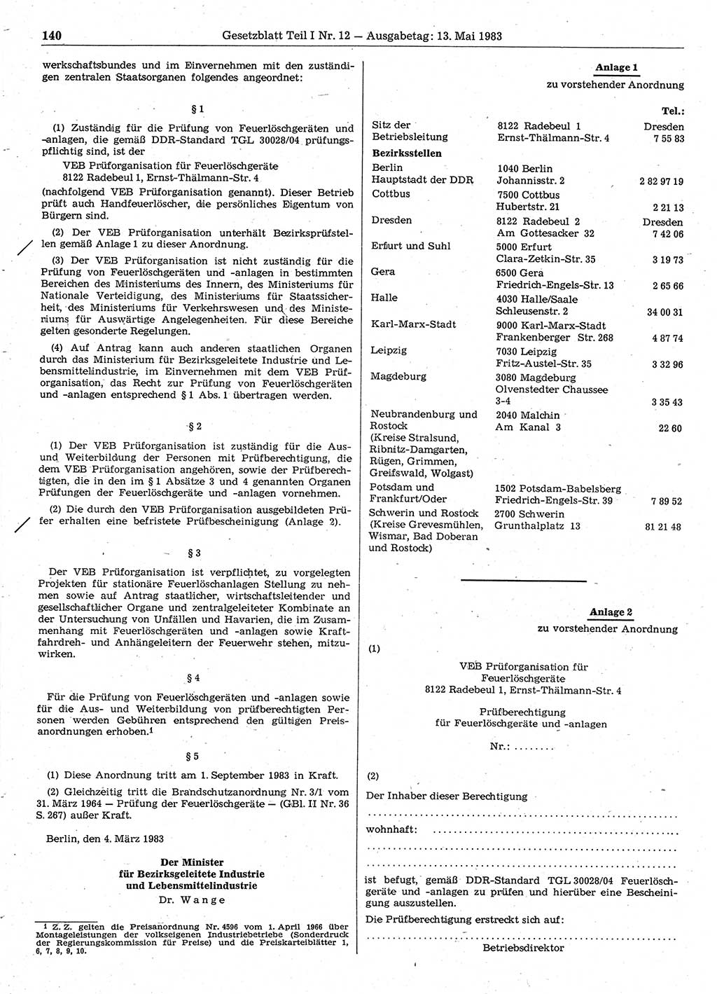 Gesetzblatt (GBl.) der Deutschen Demokratischen Republik (DDR) Teil Ⅰ 1983, Seite 140 (GBl. DDR Ⅰ 1983, S. 140)