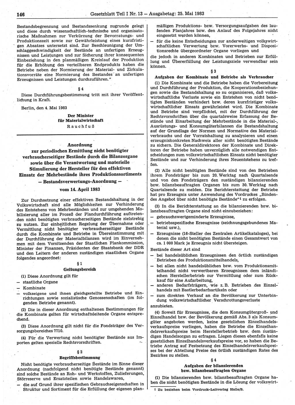 Gesetzblatt (GBl.) der Deutschen Demokratischen Republik (DDR) Teil Ⅰ 1983, Seite 146 (GBl. DDR Ⅰ 1983, S. 146)