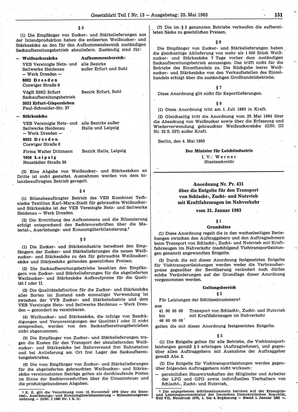 Gesetzblatt (GBl.) der Deutschen Demokratischen Republik (DDR) Teil Ⅰ 1983, Seite 151 (GBl. DDR Ⅰ 1983, S. 151)