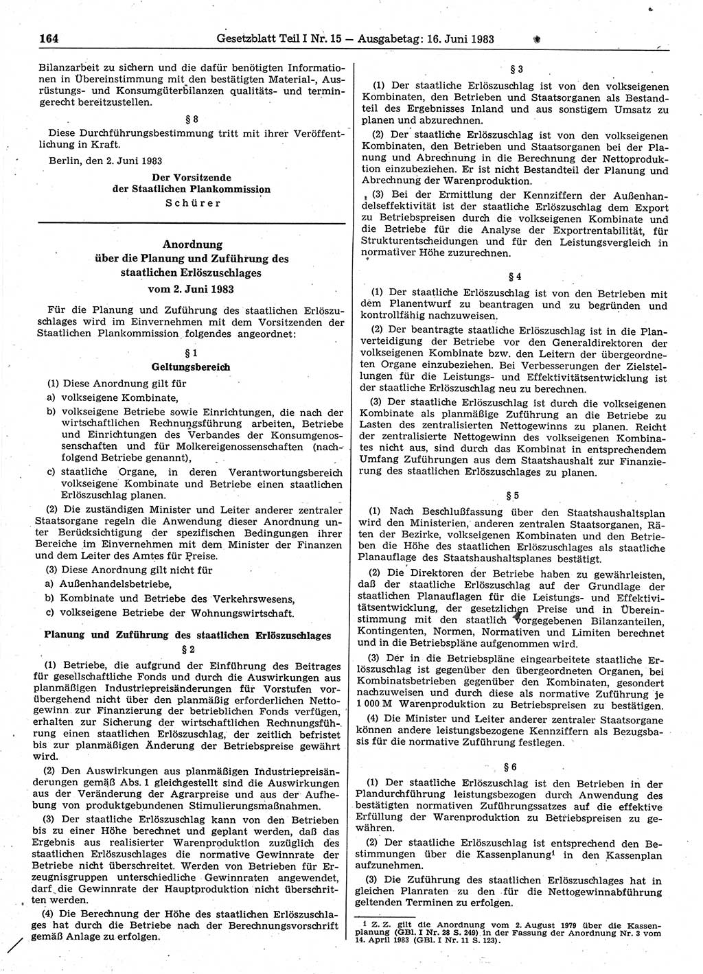 Gesetzblatt (GBl.) der Deutschen Demokratischen Republik (DDR) Teil Ⅰ 1983, Seite 164 (GBl. DDR Ⅰ 1983, S. 164)