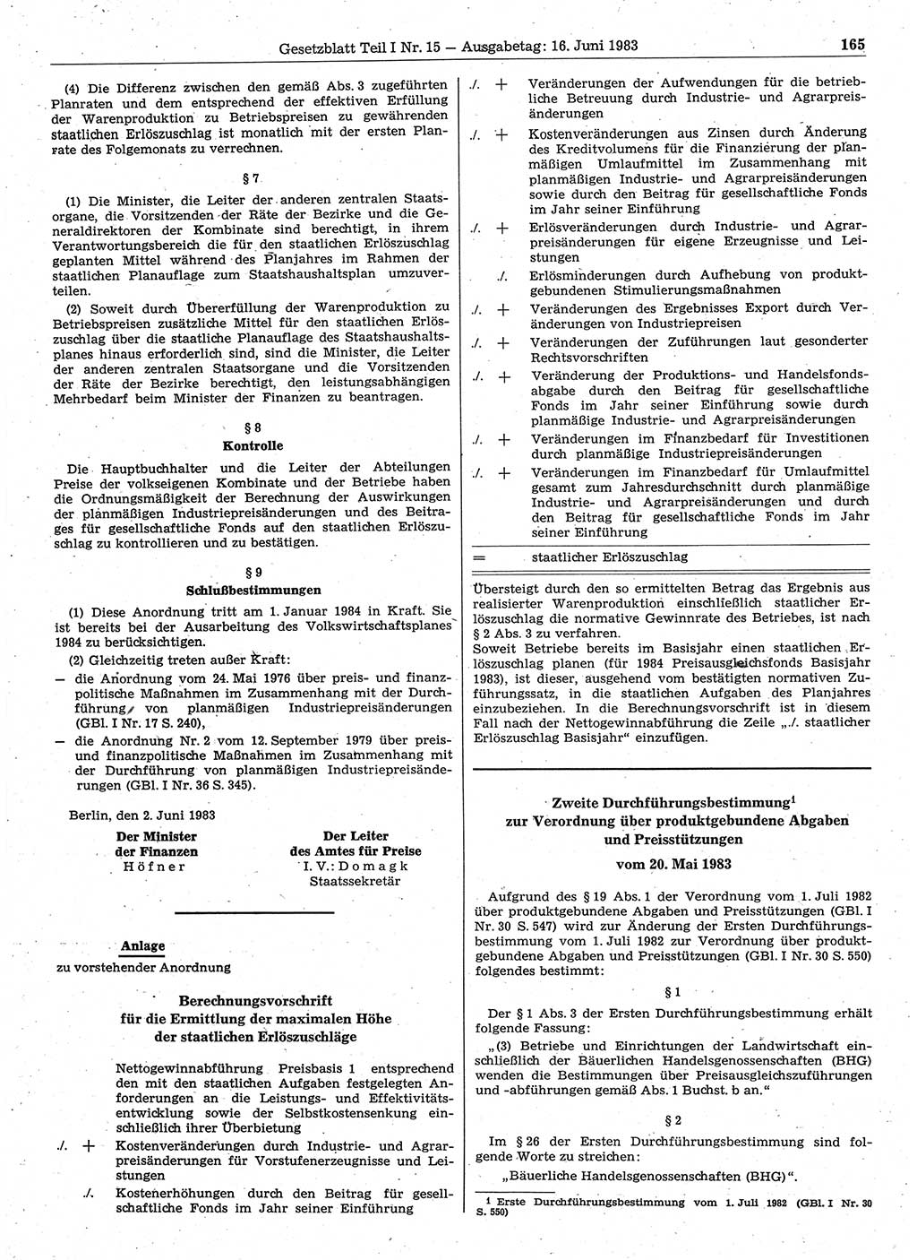Gesetzblatt (GBl.) der Deutschen Demokratischen Republik (DDR) Teil Ⅰ 1983, Seite 165 (GBl. DDR Ⅰ 1983, S. 165)