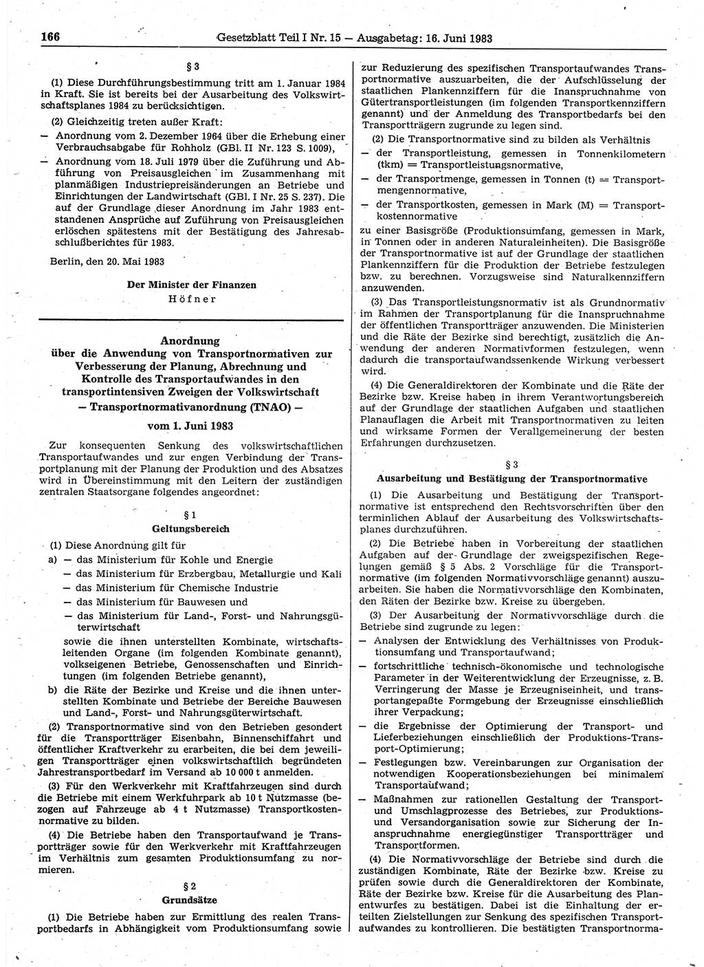 Gesetzblatt (GBl.) der Deutschen Demokratischen Republik (DDR) Teil Ⅰ 1983, Seite 166 (GBl. DDR Ⅰ 1983, S. 166)