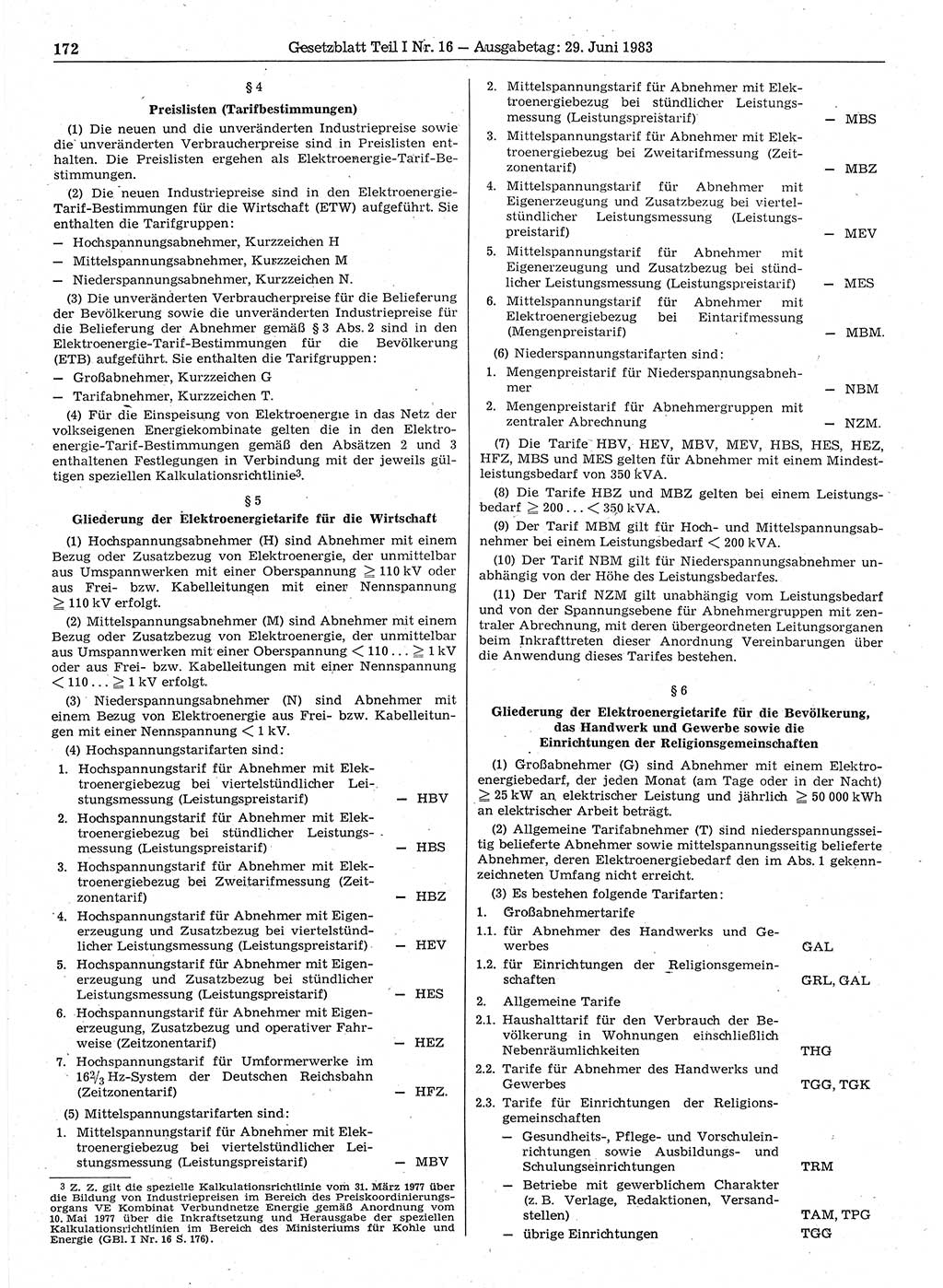 Gesetzblatt (GBl.) der Deutschen Demokratischen Republik (DDR) Teil Ⅰ 1983, Seite 172 (GBl. DDR Ⅰ 1983, S. 172)