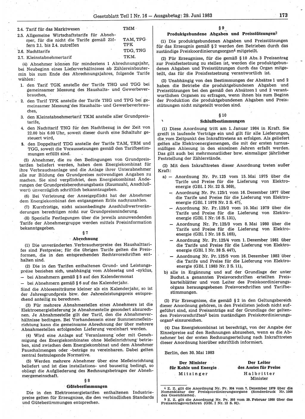 Gesetzblatt (GBl.) der Deutschen Demokratischen Republik (DDR) Teil Ⅰ 1983, Seite 173 (GBl. DDR Ⅰ 1983, S. 173)