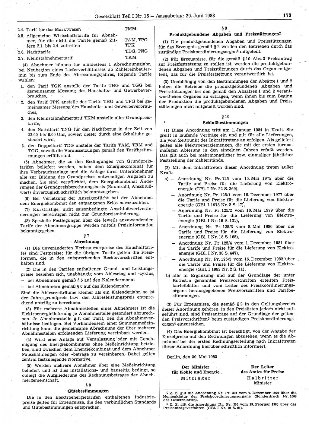 Gesetzblatt (GBl.) der Deutschen Demokratischen Republik (DDR) Teil Ⅰ 1983, Seite 173 (GBl. DDR Ⅰ 1983, S. 173)