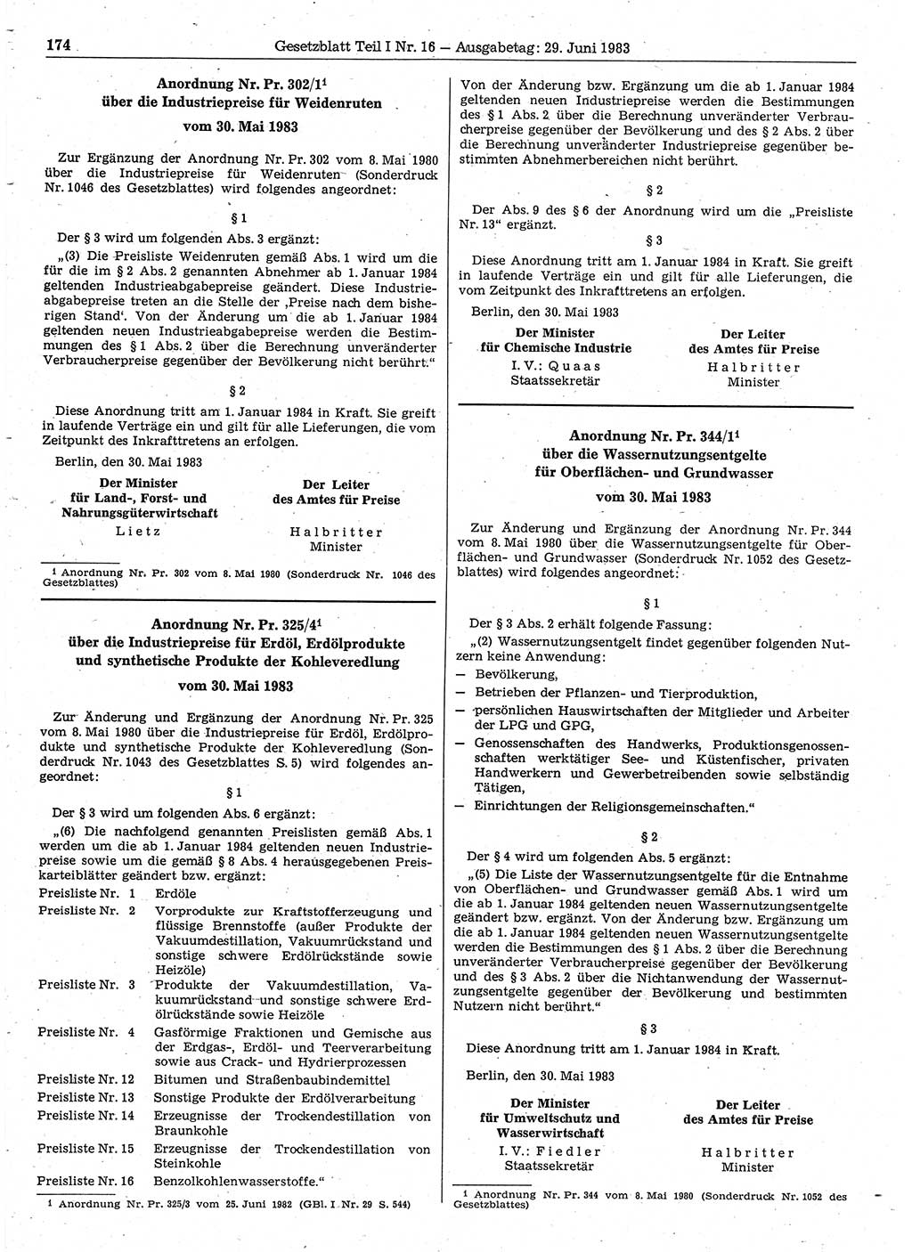 Gesetzblatt (GBl.) der Deutschen Demokratischen Republik (DDR) Teil Ⅰ 1983, Seite 174 (GBl. DDR Ⅰ 1983, S. 174)
