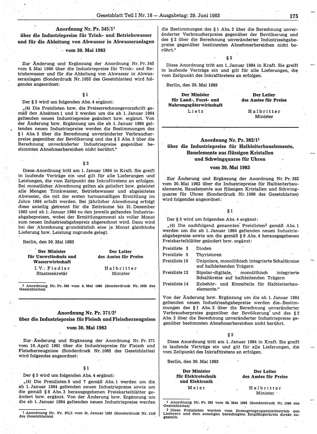 Gesetzblatt (GBl.) der Deutschen Demokratischen Republik (DDR) Teil Ⅰ 1983, Seite 175 (GBl. DDR Ⅰ 1983, S. 175)