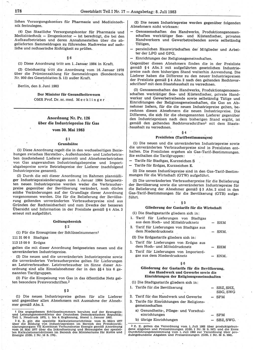 Gesetzblatt (GBl.) der Deutschen Demokratischen Republik (DDR) Teil Ⅰ 1983, Seite 178 (GBl. DDR Ⅰ 1983, S. 178)