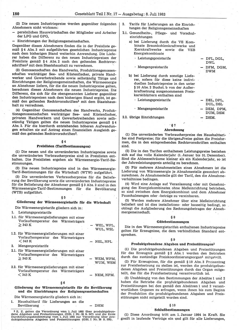 Gesetzblatt (GBl.) der Deutschen Demokratischen Republik (DDR) Teil Ⅰ 1983, Seite 180 (GBl. DDR Ⅰ 1983, S. 180)