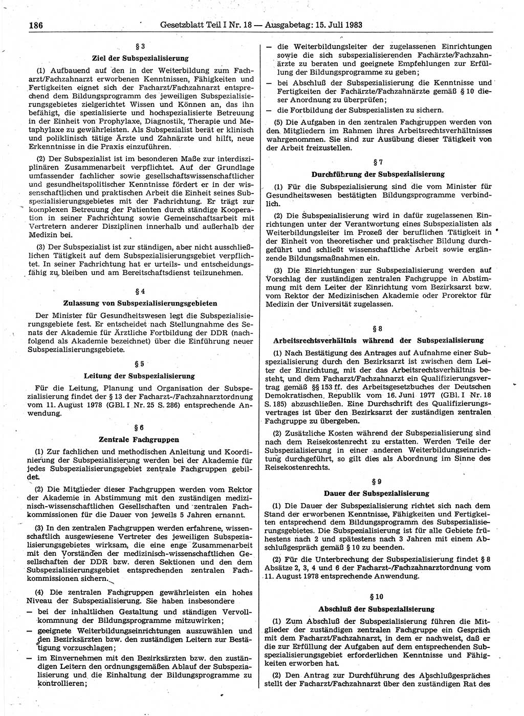 Gesetzblatt (GBl.) der Deutschen Demokratischen Republik (DDR) Teil Ⅰ 1983, Seite 186 (GBl. DDR Ⅰ 1983, S. 186)