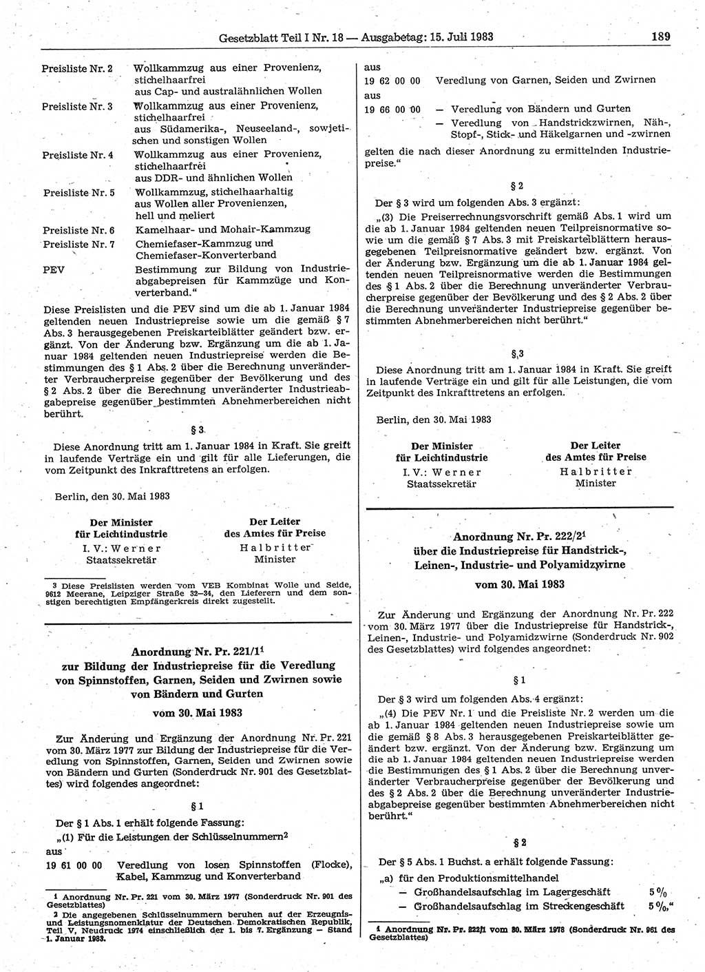 Gesetzblatt (GBl.) der Deutschen Demokratischen Republik (DDR) Teil Ⅰ 1983, Seite 189 (GBl. DDR Ⅰ 1983, S. 189)