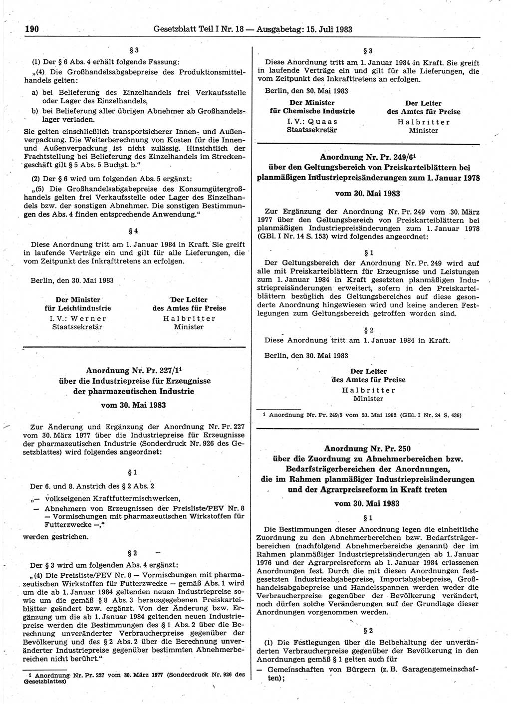 Gesetzblatt (GBl.) der Deutschen Demokratischen Republik (DDR) Teil Ⅰ 1983, Seite 190 (GBl. DDR Ⅰ 1983, S. 190)