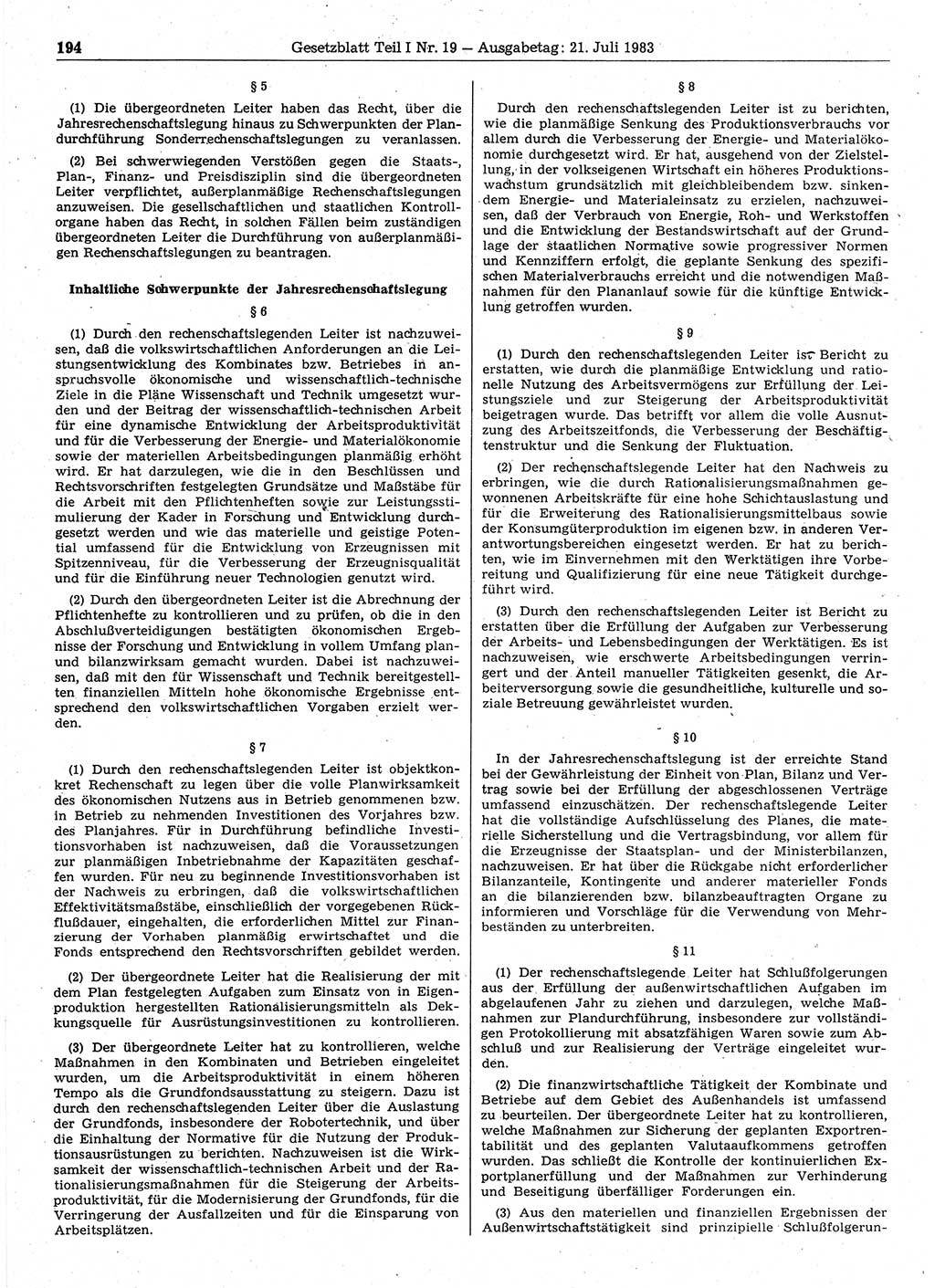 Gesetzblatt (GBl.) der Deutschen Demokratischen Republik (DDR) Teil Ⅰ 1983, Seite 194 (GBl. DDR Ⅰ 1983, S. 194)