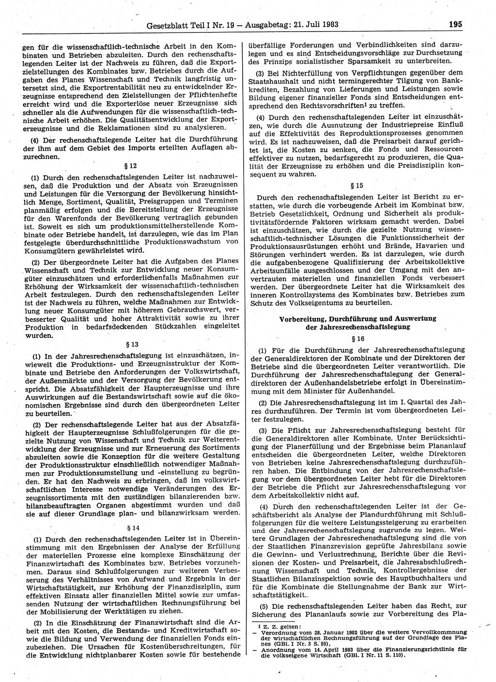 Gesetzblatt (GBl.) der Deutschen Demokratischen Republik (DDR) Teil Ⅰ 1983, Seite 195 (GBl. DDR Ⅰ 1983, S. 195)