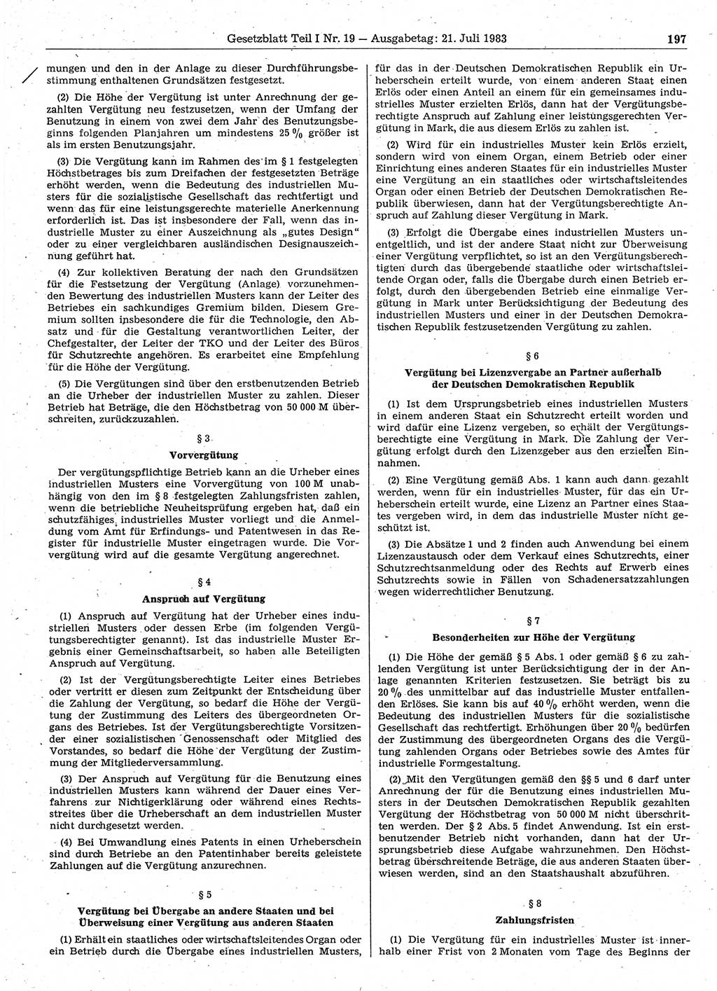 Gesetzblatt (GBl.) der Deutschen Demokratischen Republik (DDR) Teil Ⅰ 1983, Seite 197 (GBl. DDR Ⅰ 1983, S. 197)