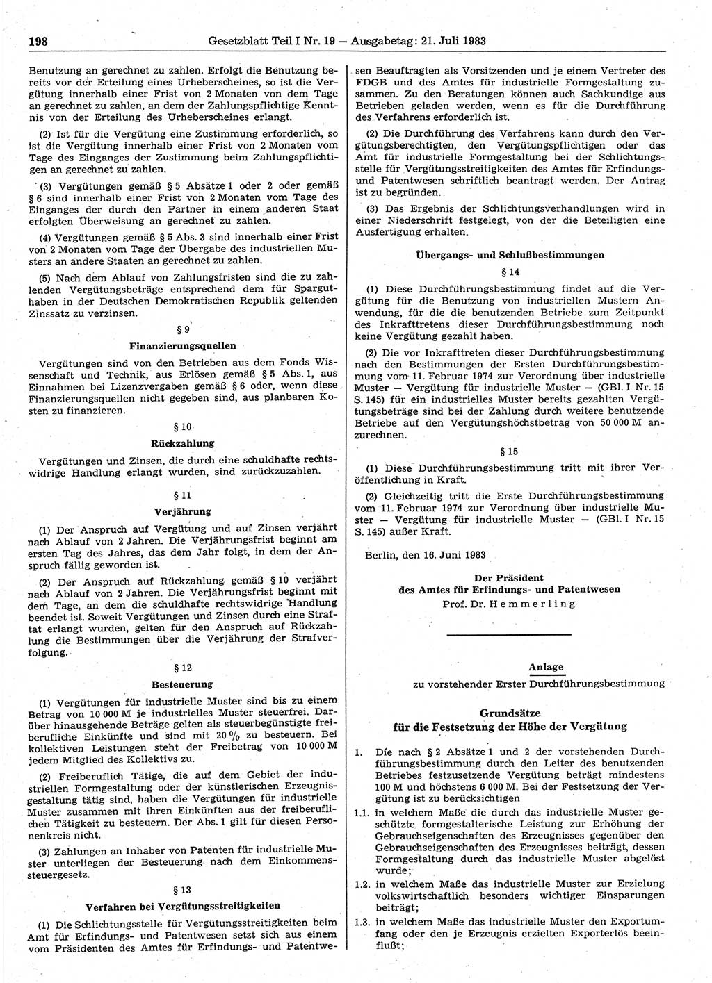 Gesetzblatt (GBl.) der Deutschen Demokratischen Republik (DDR) Teil Ⅰ 1983, Seite 198 (GBl. DDR Ⅰ 1983, S. 198)