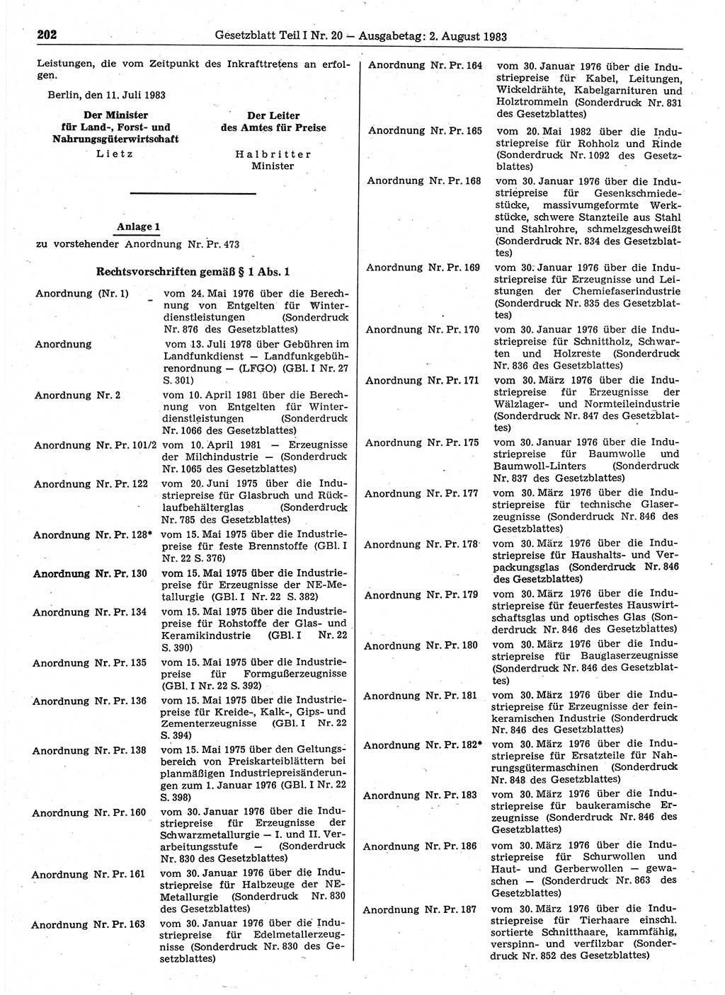 Gesetzblatt (GBl.) der Deutschen Demokratischen Republik (DDR) Teil Ⅰ 1983, Seite 202 (GBl. DDR Ⅰ 1983, S. 202)