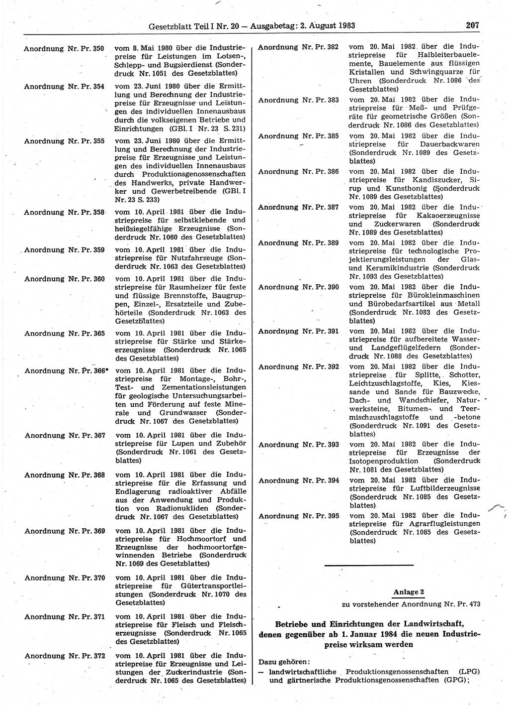 Gesetzblatt (GBl.) der Deutschen Demokratischen Republik (DDR) Teil Ⅰ 1983, Seite 207 (GBl. DDR Ⅰ 1983, S. 207)