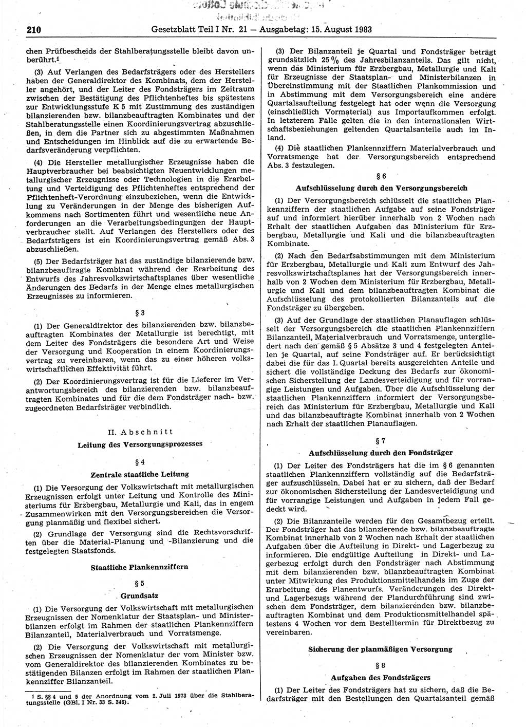 Gesetzblatt (GBl.) der Deutschen Demokratischen Republik (DDR) Teil Ⅰ 1983, Seite 210 (GBl. DDR Ⅰ 1983, S. 210)